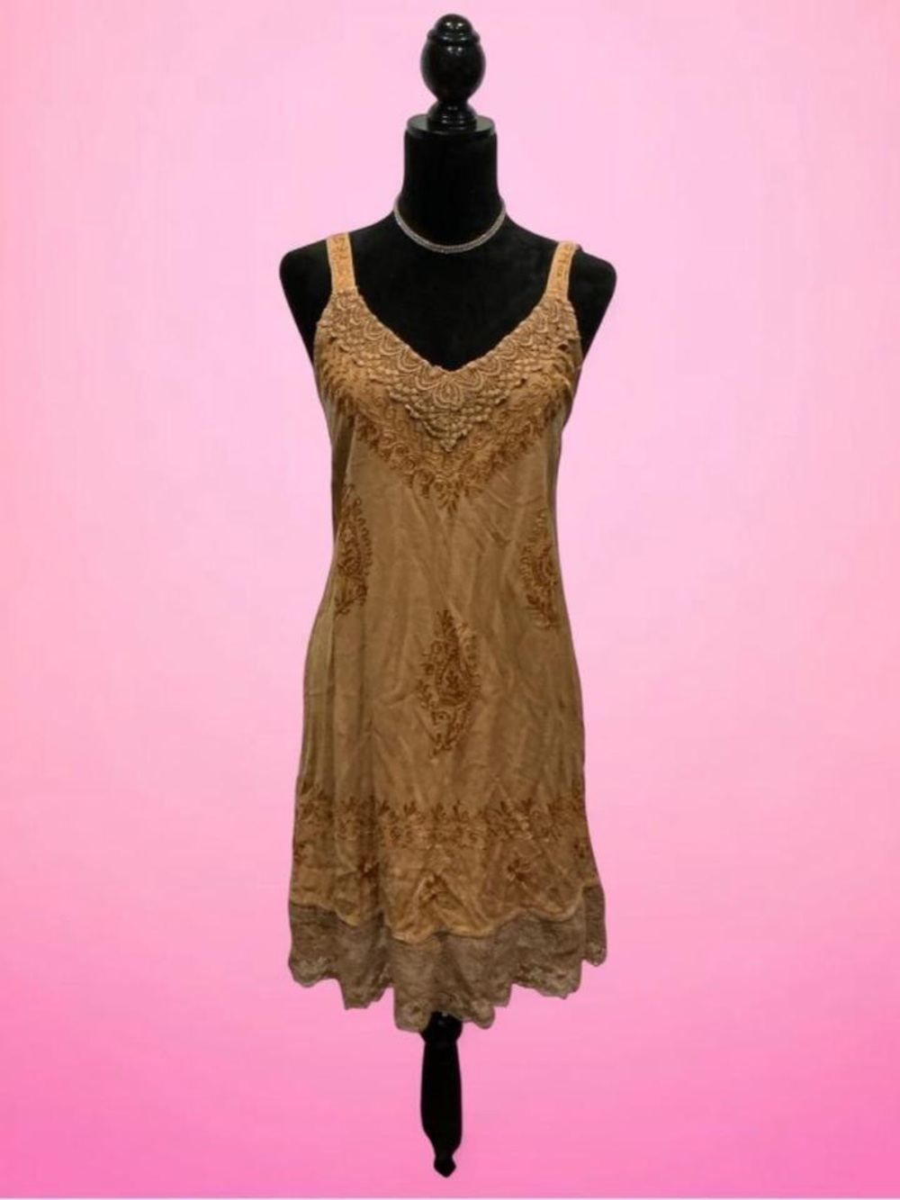 Advance Apparels Gold Embroidered Lace-Trim Midi Dress
